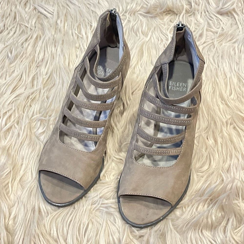 Eileen Fisher strappy peeptoe booties size 7
